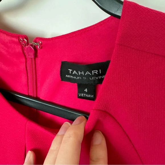 Tahari Ponte Knit Faux Wrap Knot Tie Front Sheath Dress Raspberry Pink Size 4 - Picture 5 of 8